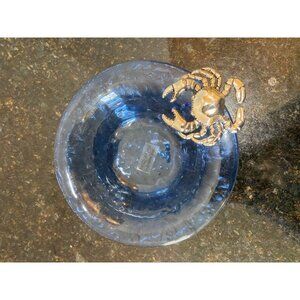 Mud Pie 6" Wide Blue Glass Condiment Bowl with Metal Crab Accent